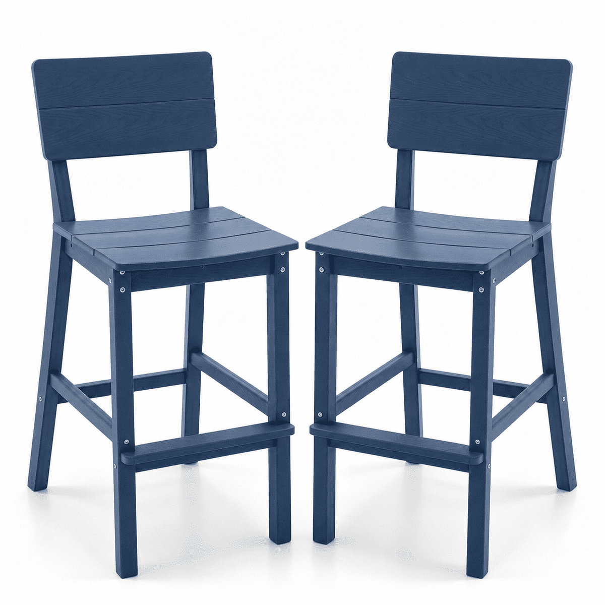 ZEOPHOL HDPE Outdoor Bar Stools Set of 2, Patio Bar Height Chairs with Footrests, All-Weather Wood-Grain Design, 304 Stainless Steel Gray