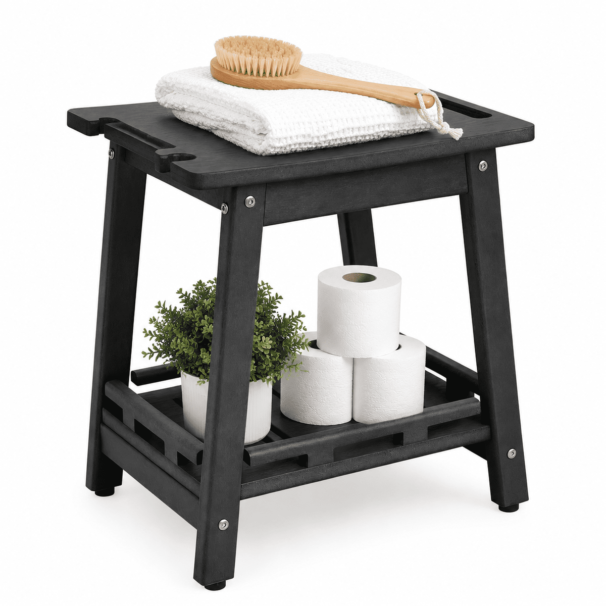 ZEOPHOL HDPE Shower Bench, Bathroom Shower Stool with Handle & Storage Shelf, Non-Slip Shower Seat for Inside Shower, Shaving Legs, Elderly & Adults Gray