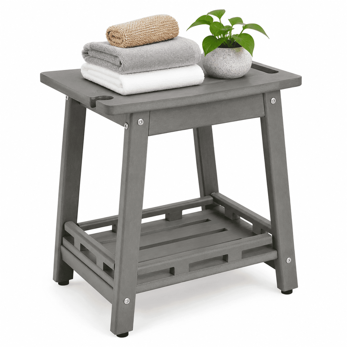 ZEOPHOL HDPE Shower Bench, Bathroom Shower Stool with Handle & Storage Shelf, Non-Slip Shower Seat for Inside Shower, Shaving Legs, Elderly & Adults Gray