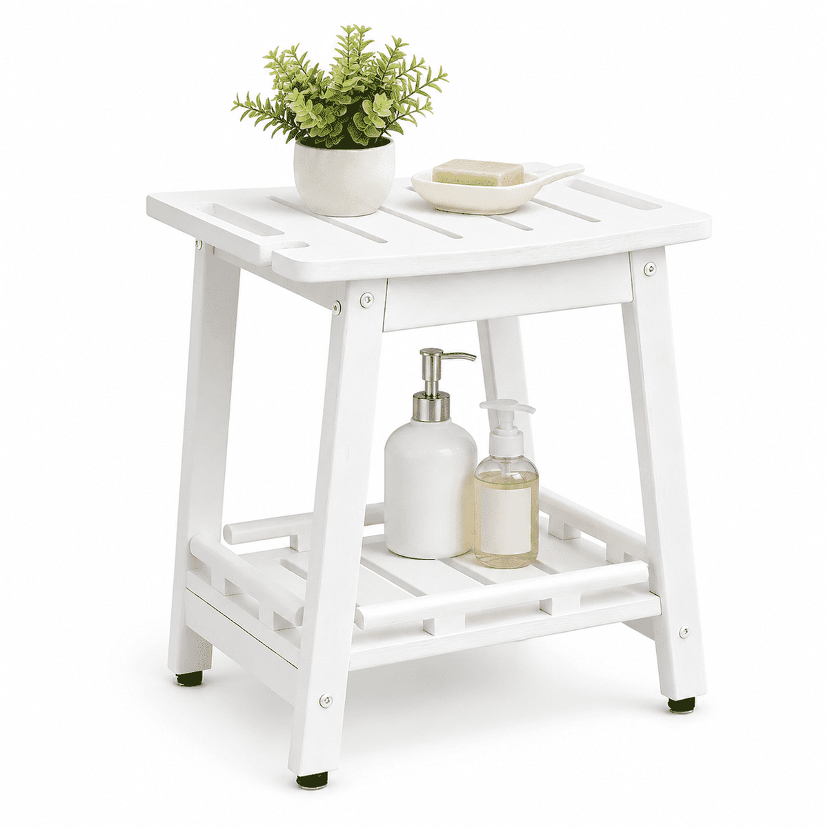 ZEOPHOL HDPE Shower Bench, Bathroom Shower Stool with Handle & Storage Shelf, Non-Slip Shower Seat for Inside Shower, Shaving Legs, Elderly & Adults Gray