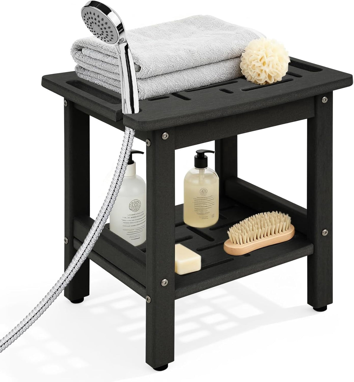 ZEOPHOL HDPE Shower Bench for Inside Shower, Shower Stool with Handle & Storage Shelf, Bathroom Shower Seat for Shaving Legs, Adults & Elderly Gray