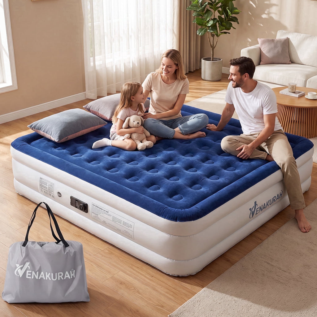 ZEOPHOL King Air Mattress with Built-in Electric Pump, 18" Raised Air Bed, Fast Inflation Portable Inflatable Mattress for Guests, Home, Travel & Outdoor Use