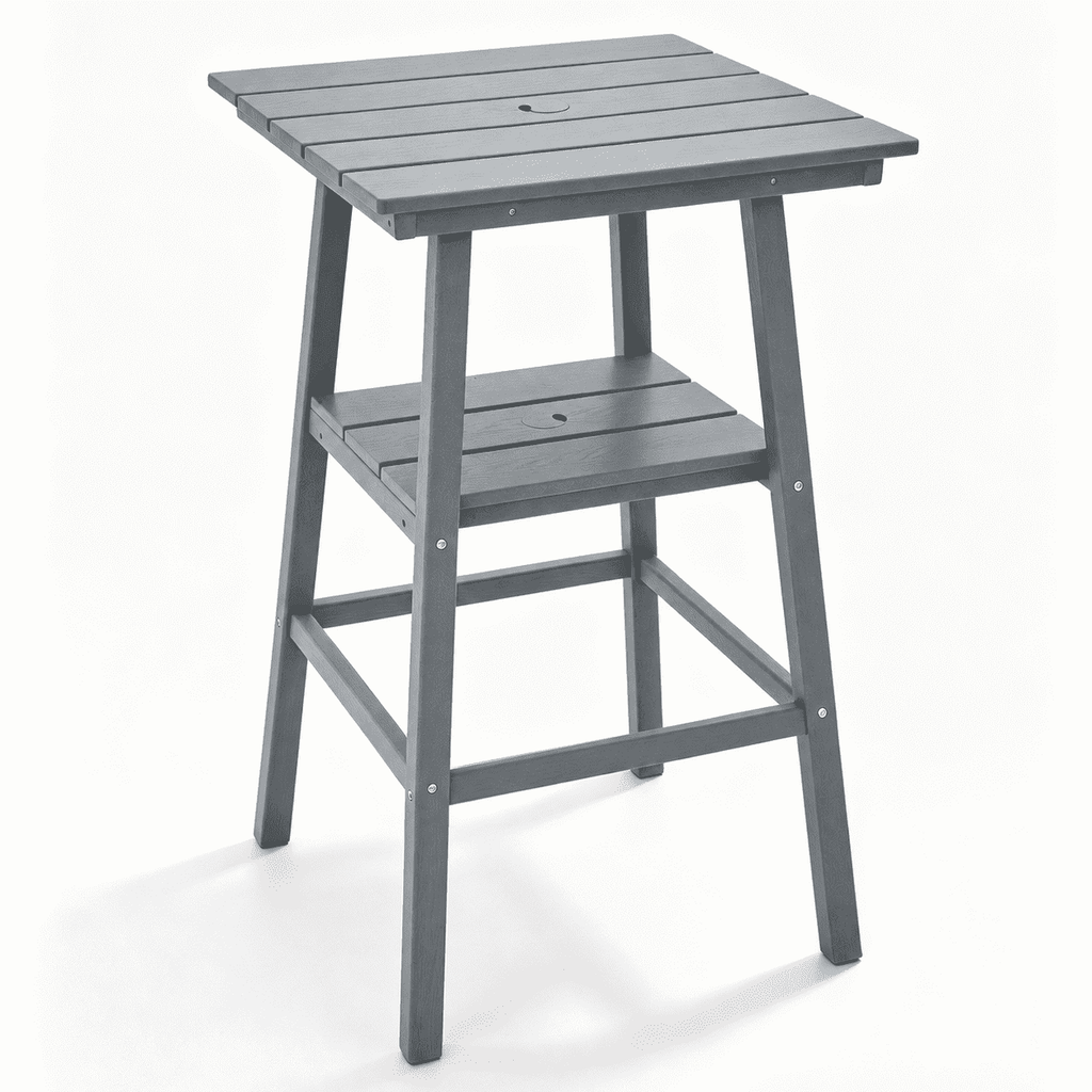 ZEOPHOL Outdoor Bar Table, 2-Tier HDPE Bar Height Table with Storage Shelf, Tall Patio Pub Table for Backyard, Poolside & Balcony Gray