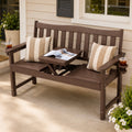 ZEOPHOL Outdoor HDPE Patio Bench, Outdoor Patio Garden Bench with Center Lift and Built-In Cup Holders, Easy to Maintain, Ideal for 1–3 People Brown
