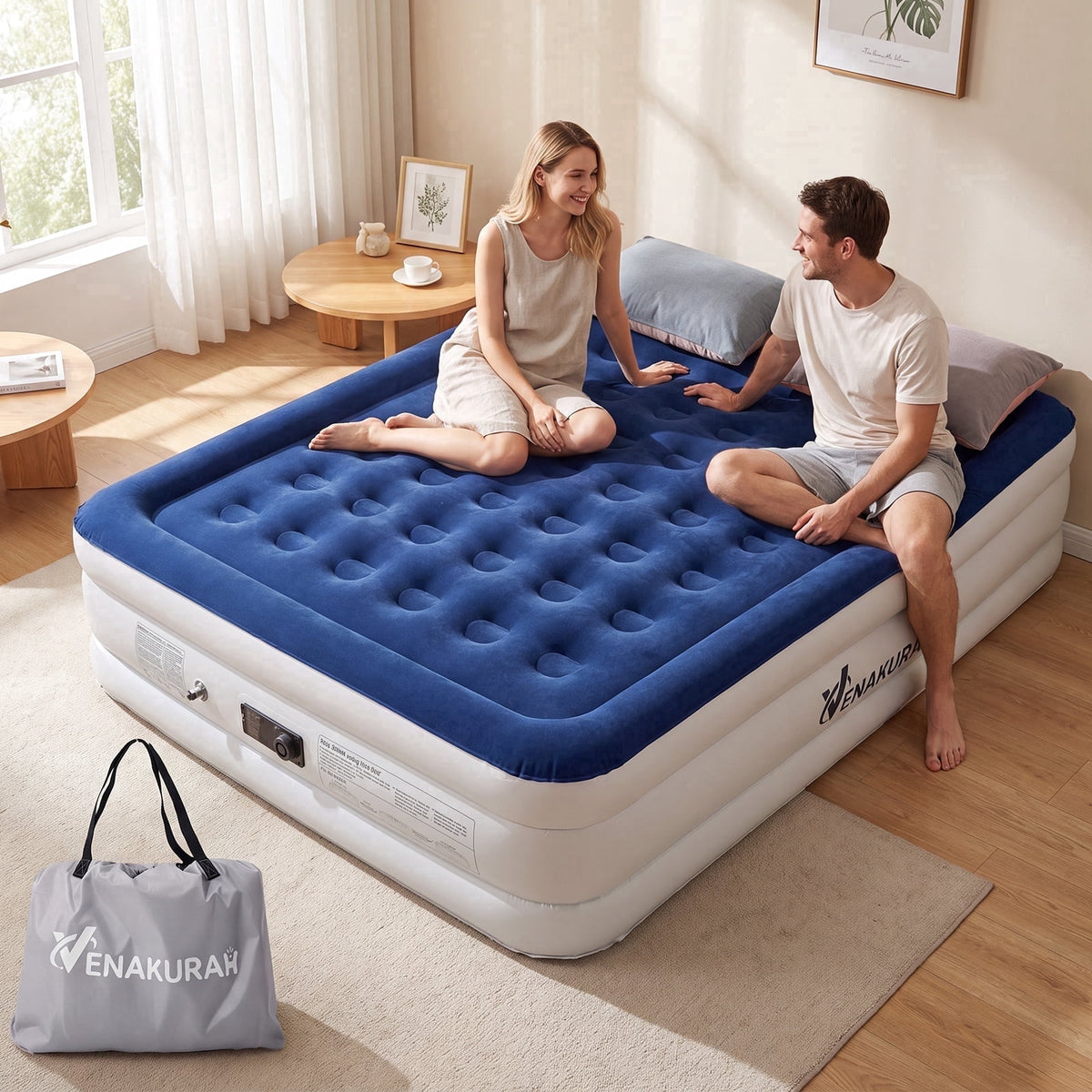 ZEOPHOL King Air Mattress with Built-in Electric Pump, 18" Raised Air Bed, Fast Inflation Portable Inflatable Mattress for Guests, Home, Travel & Outdoor Use