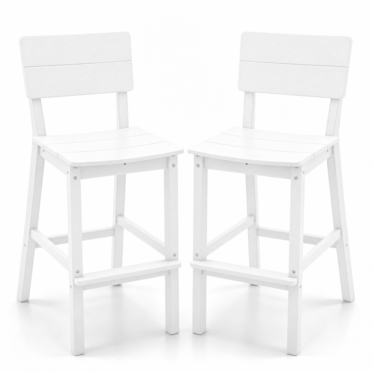 ZEOPHOL HDPE Outdoor Bar Stools Set of 2, Patio Bar Height Chairs with Footrests, All-Weather Wood-Grain Design, 304 Stainless Steel Gray