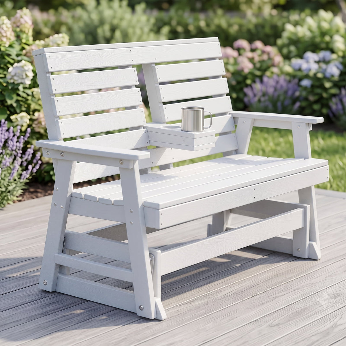 ZEOPHOL 2 Person Patio Swing Glider Bench, HDPE Outdoor Rocking Chair with Weather-Resistant Frame, Porch Swing Seat for Garden, Deck & Backyard White