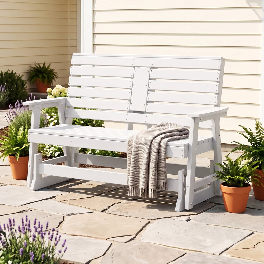 ZEOPHOL 2 Person Patio Swing Glider Bench, HDPE Outdoor Rocking Chair with Weather-Resistant Frame, Porch Swing Seat for Garden, Deck & Backyard White