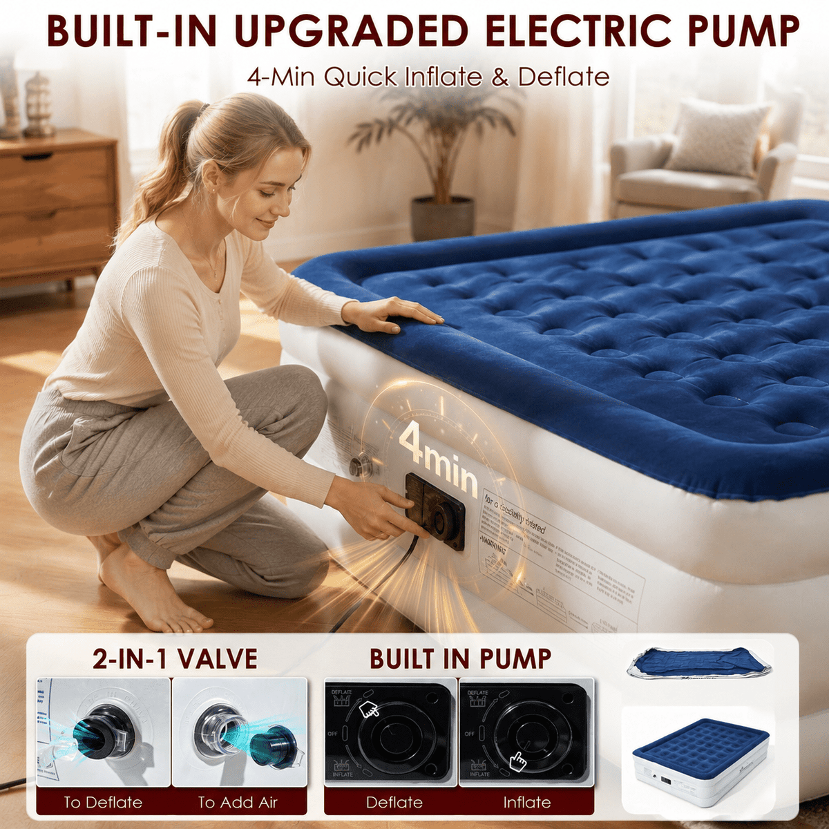 ZEOPHOL King Air Mattress with Built-in Electric Pump, 18" Raised Air Bed, Fast Inflation Portable Inflatable Mattress for Guests, Home, Travel & Outdoor Use