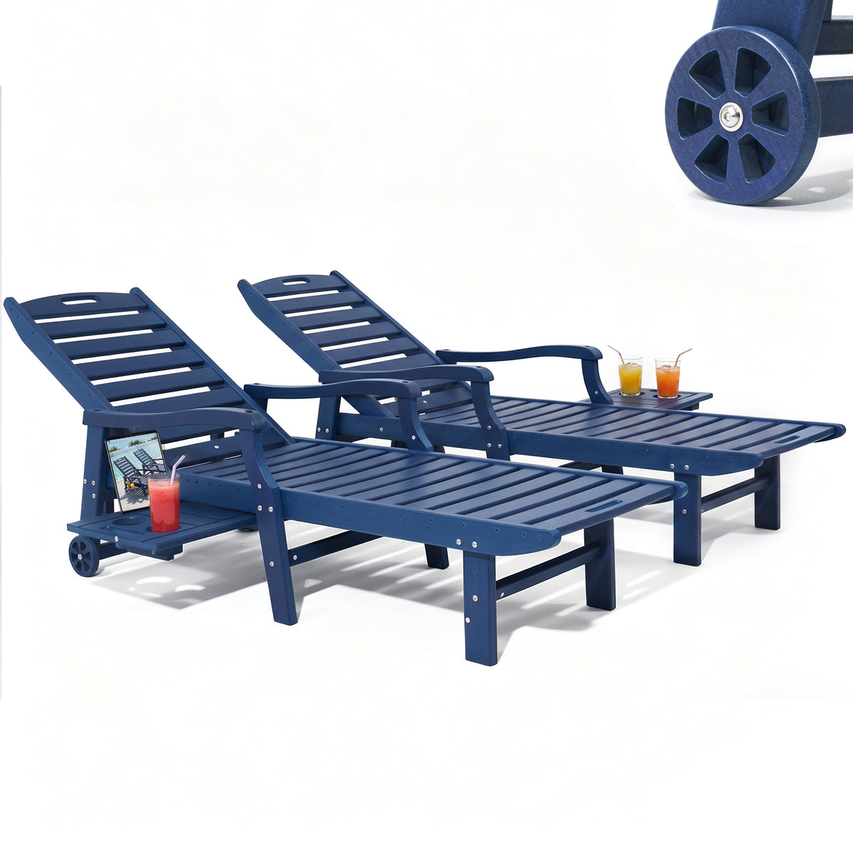 4 Pcs HDPE Patio Chaise Lounge Chair, Outdoor Reclining Pool Chair w/ Adjustable Backrest, for Patio, Deck, Backyard Aruba