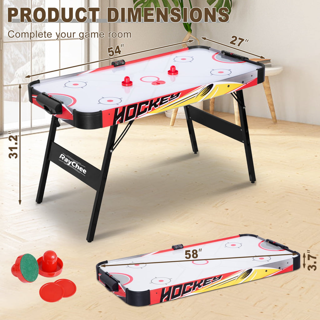 54" Foldable Air Hockey Table, LED Arcade Game Table with 2 Pucks & 2 Pushers, Powerful Air Motor, Indoor Hockey Game for Kids & Adults, Home Game Room