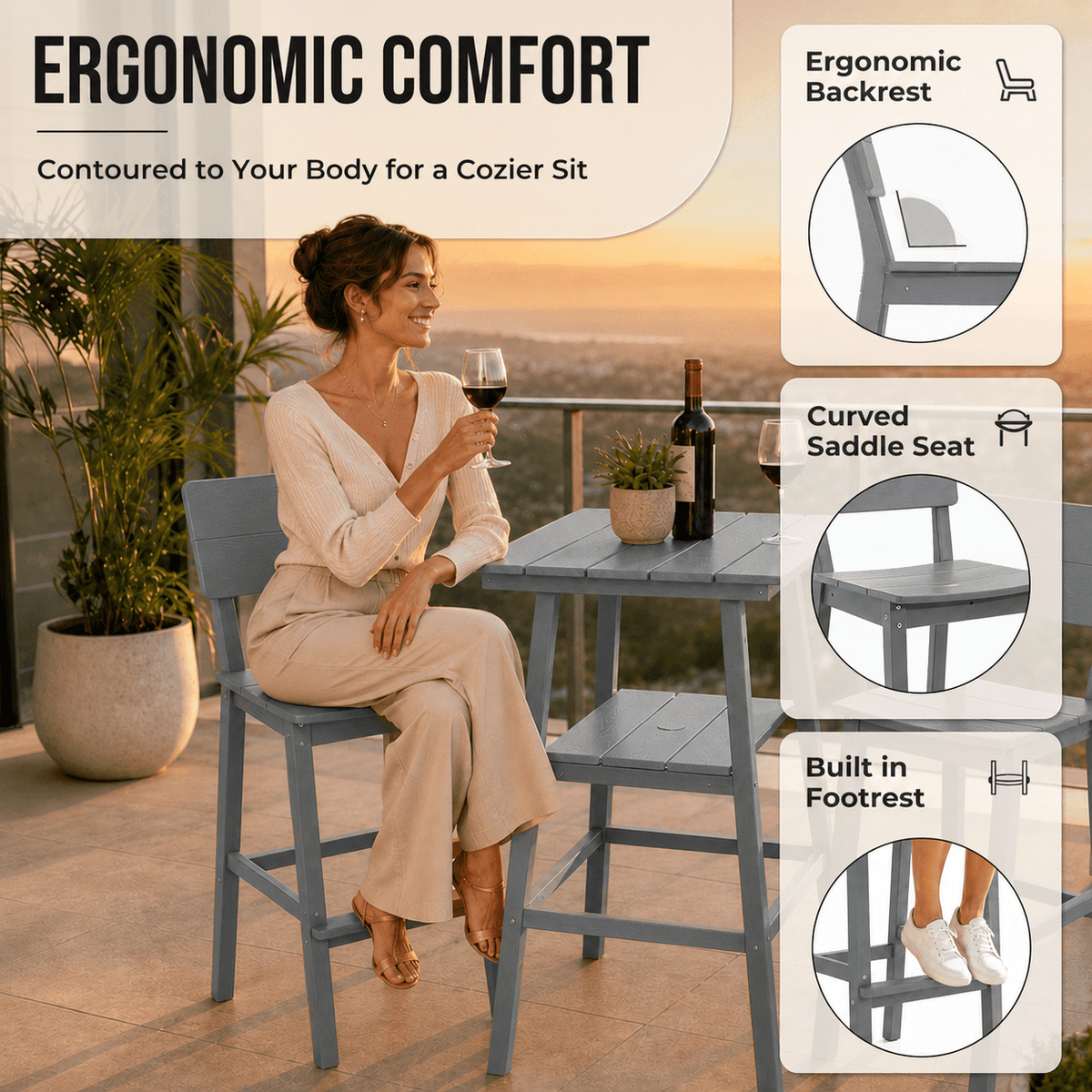 ZEOPHOL Outdoor Bar Table, 2-Tier HDPE Bar Height Table with Storage Shelf, Tall Patio Pub Table for Backyard, Poolside & Balcony Gray