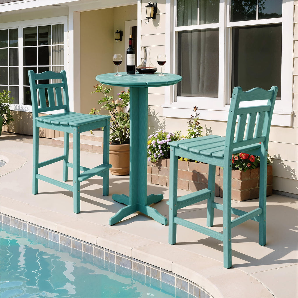 Outdoor Bar Stools Set of 2, HDPE Adirondack Bar Height Chairs w/ Backrest, All-Weather Patio Chairs for Balcony, Deck, Poolside, Bistro & Backyard (Aruba)