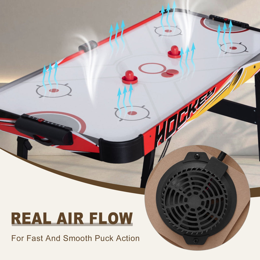 54" Foldable Air Hockey Table, LED Arcade Game Table with 2 Pucks & 2 Pushers, Powerful Air Motor, Indoor Hockey Game for Kids & Adults, Home Game Room