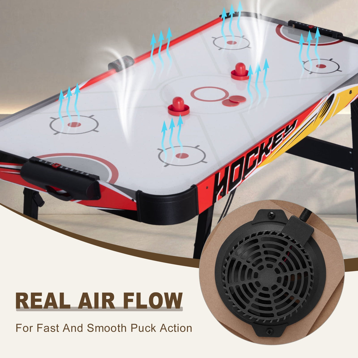 54" Foldable Air Hockey Table, LED Arcade Game Table with 2 Pucks & 2 Pushers, Powerful Air Motor, Indoor Hockey Game for Kids & Adults, Home Game Room