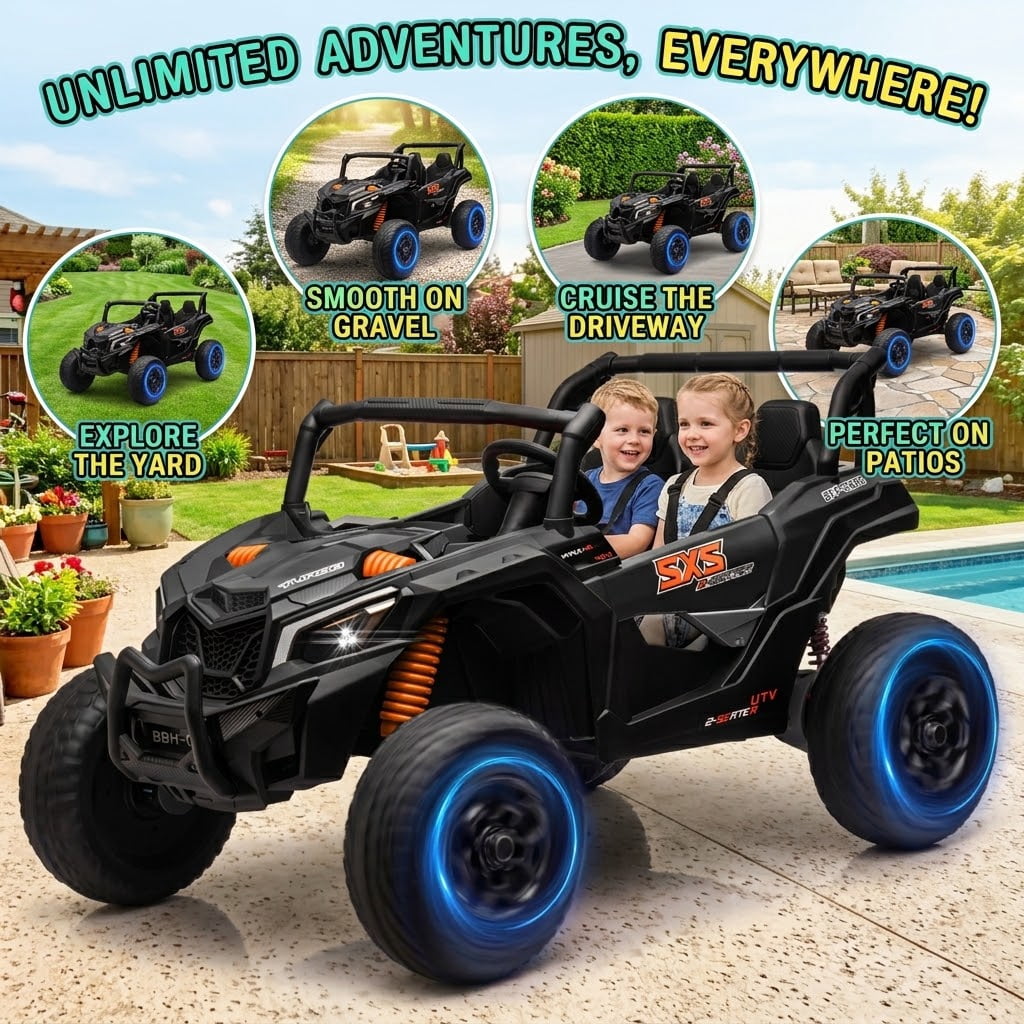 ZEOPHOL 24V Kids Ride On UTV, 2 Seater Electric Ride On Car with LED Lights, Battery Powered Vehicle for Boys & Girls Black