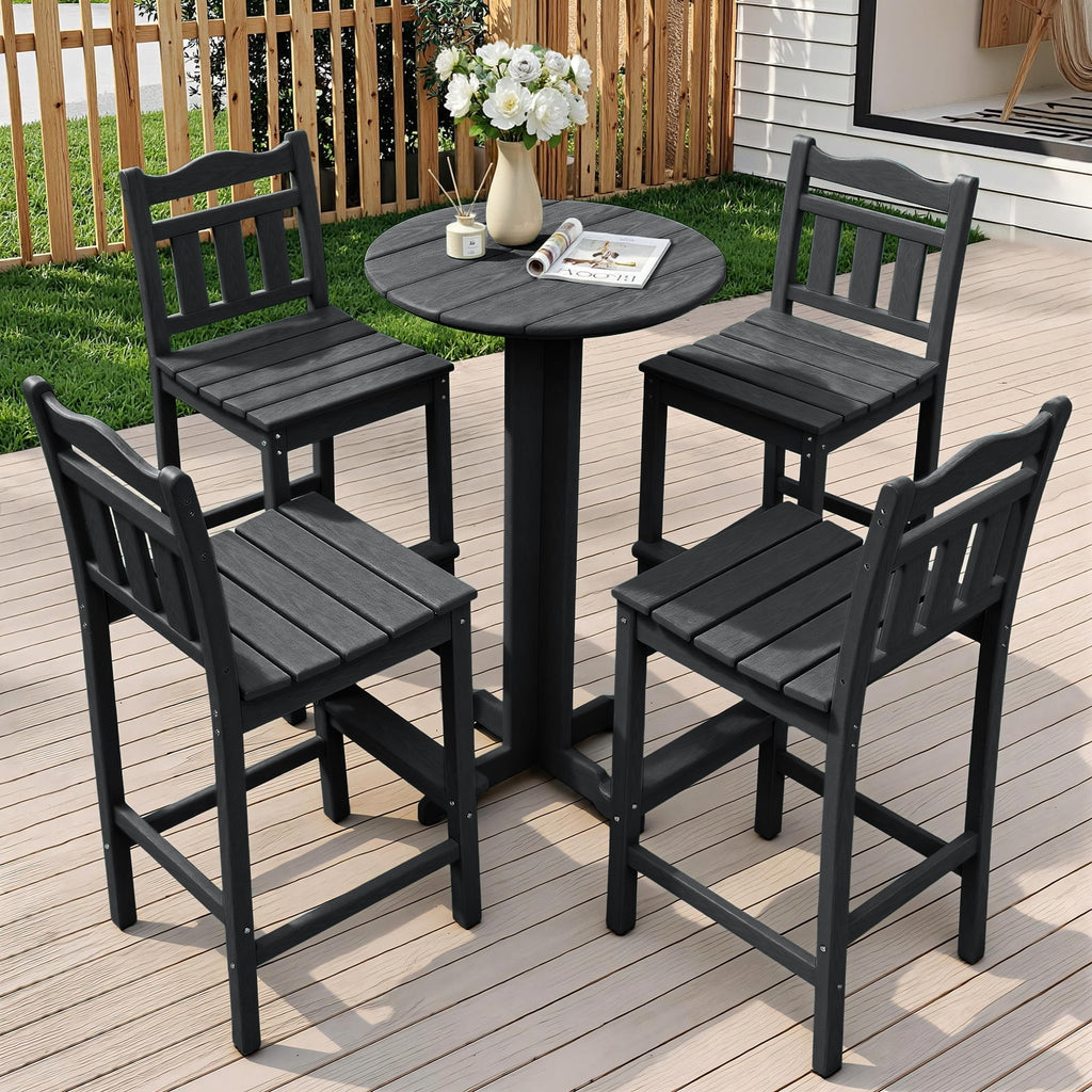 ZEOPHOL 43" Outdoor HDPE Bar Table, High Top Bistro Table with Adjustable Feet for Patio Black