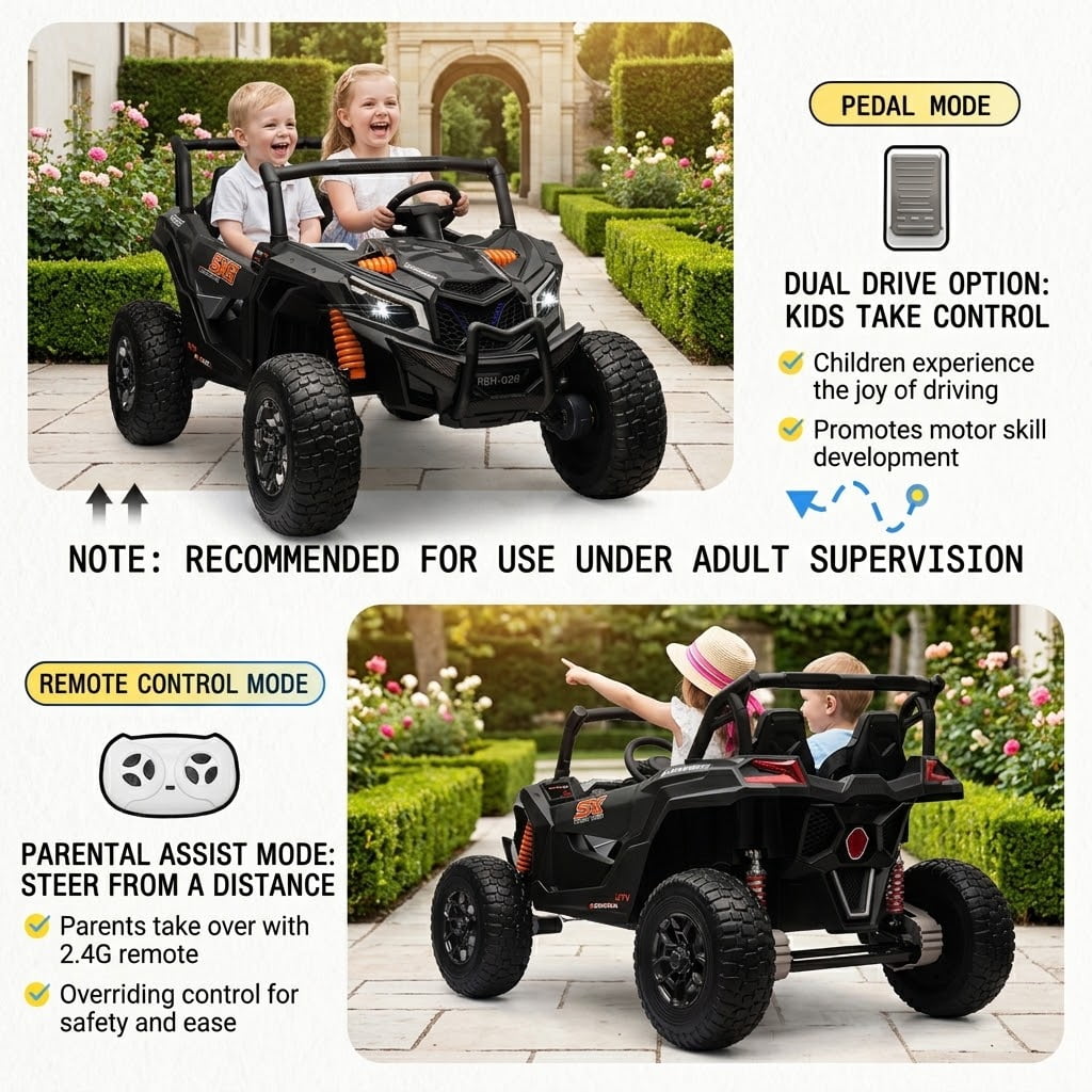 ZEOPHOL 24V Kids Ride On UTV, 2 Seater Electric Ride On Car with LED Lights, Battery Powered Vehicle for Boys & Girls Black