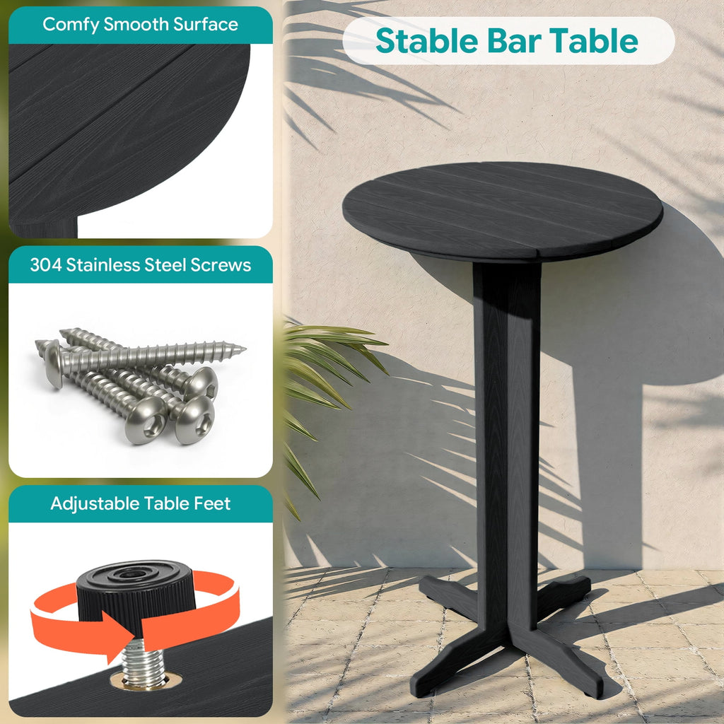 ZEOPHOL 43" Outdoor HDPE Bar Table, High Top Bistro Table with Adjustable Feet for Patio Black