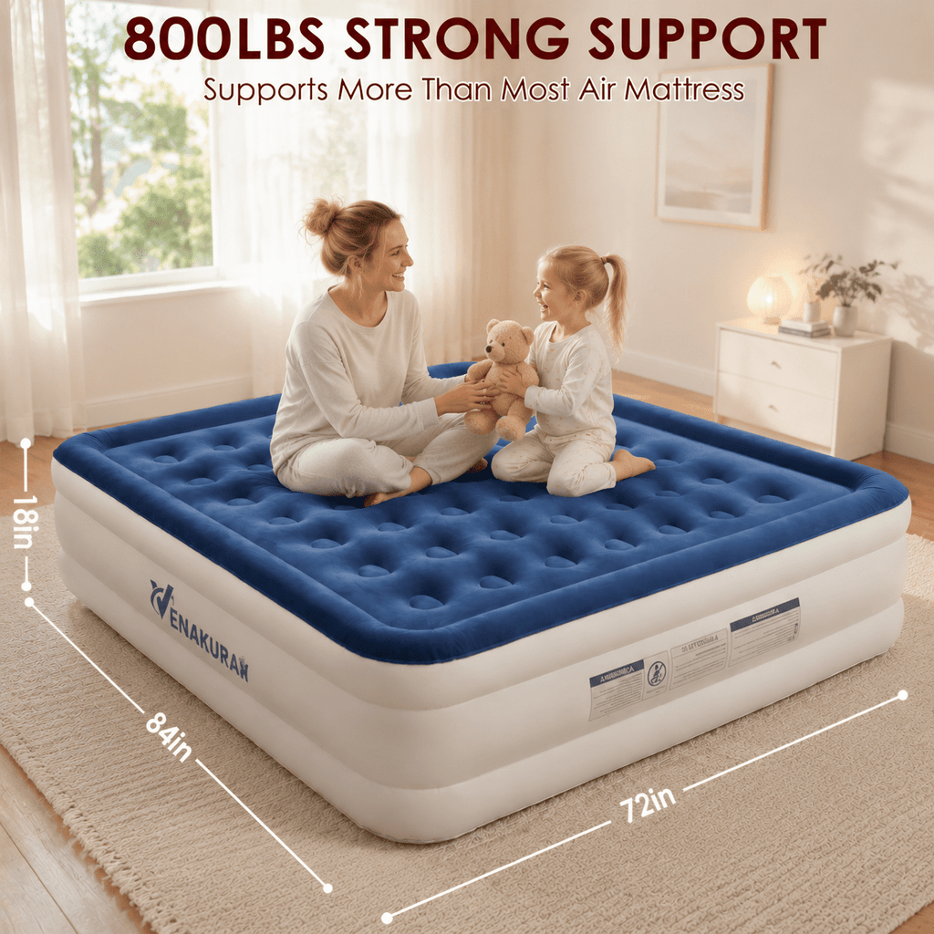 ZEOPHOL King Air Mattress with Built-in Electric Pump, 18" Raised Air Bed, Fast Inflation Portable Inflatable Mattress for Guests, Home, Travel & Outdoor Use